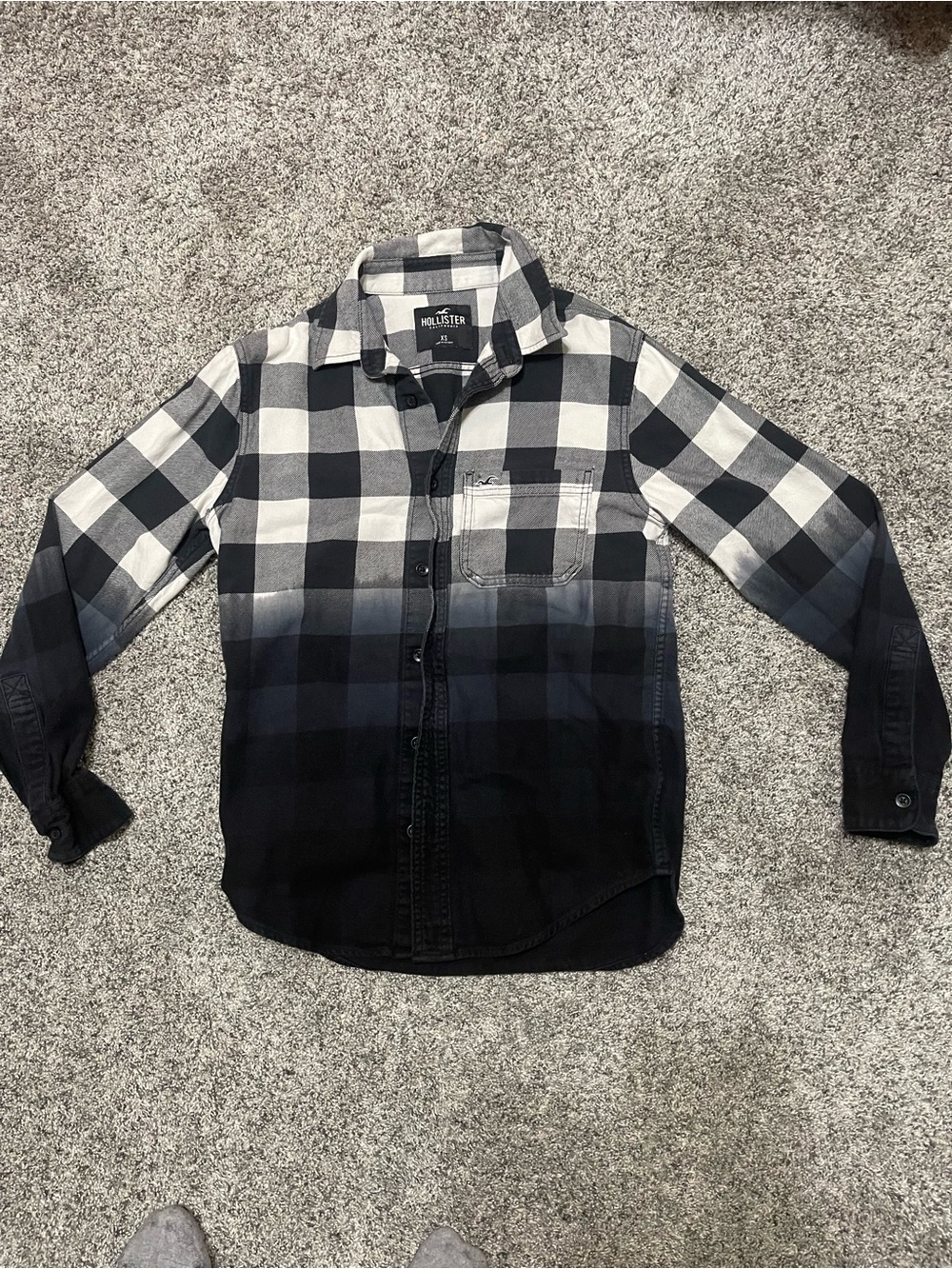 Hollister Black and White Ombre Plaid Button-Down Shirt